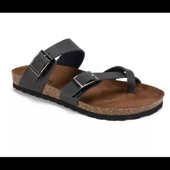 White Mountain Shoes - White Mountain Gracie Footbed Black Leather Sandals
